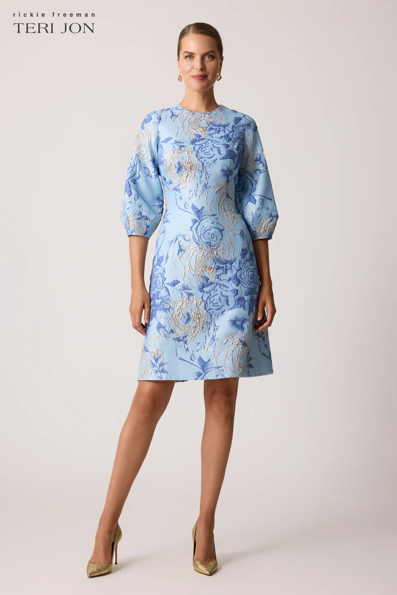 Jacquard Elbow Sleeve Fit And Flare Dress