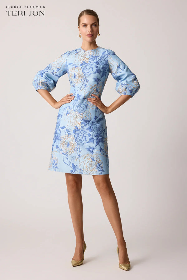 Jacquard Elbow Sleeve Fit And Flare Dress