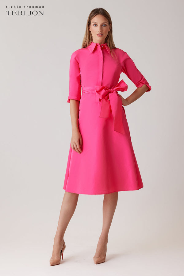 Taffeta Drop Waist Shirt Dress