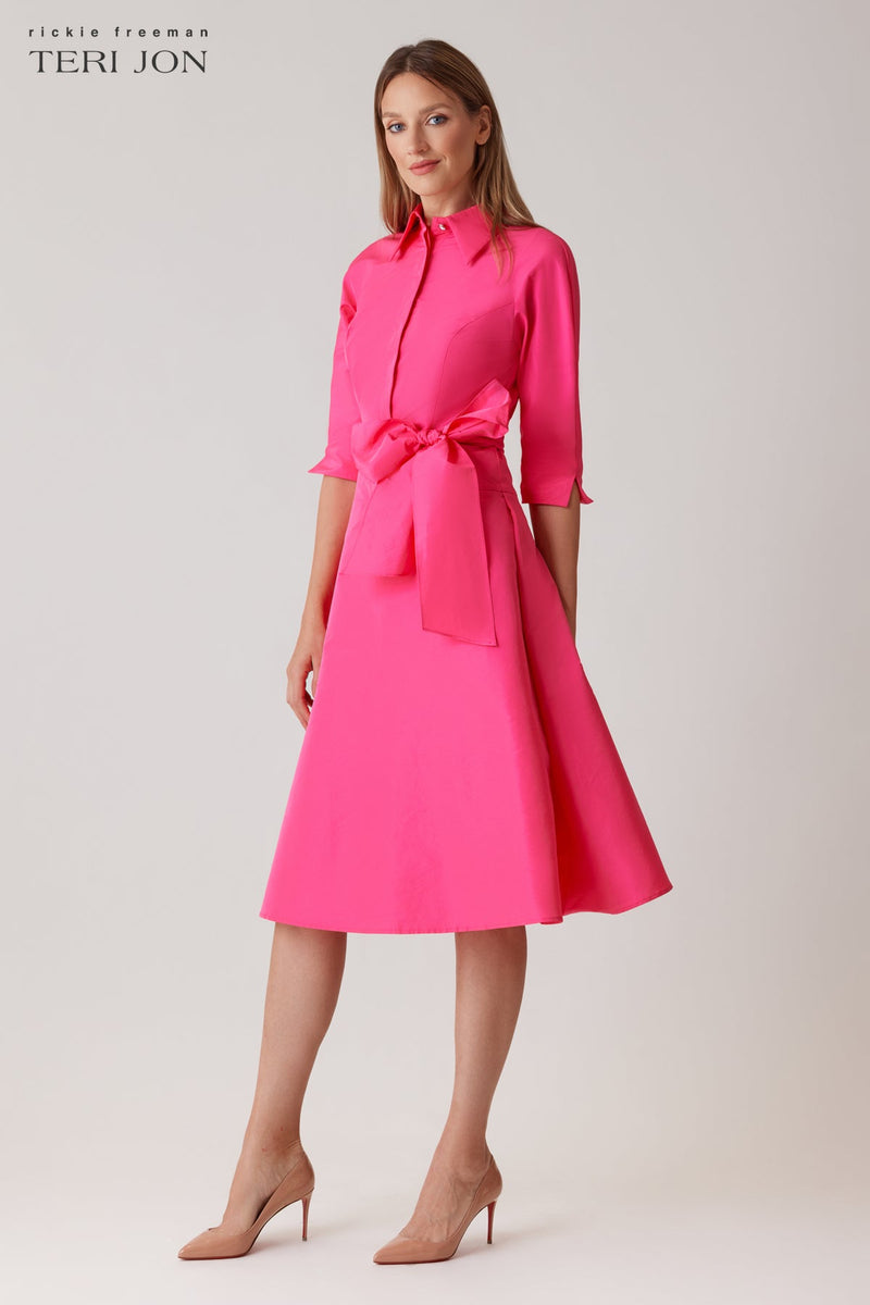 Taffeta Drop Waist Shirt Dress