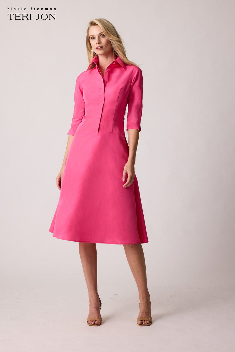 Taffeta Drop Waist Shirt Dress