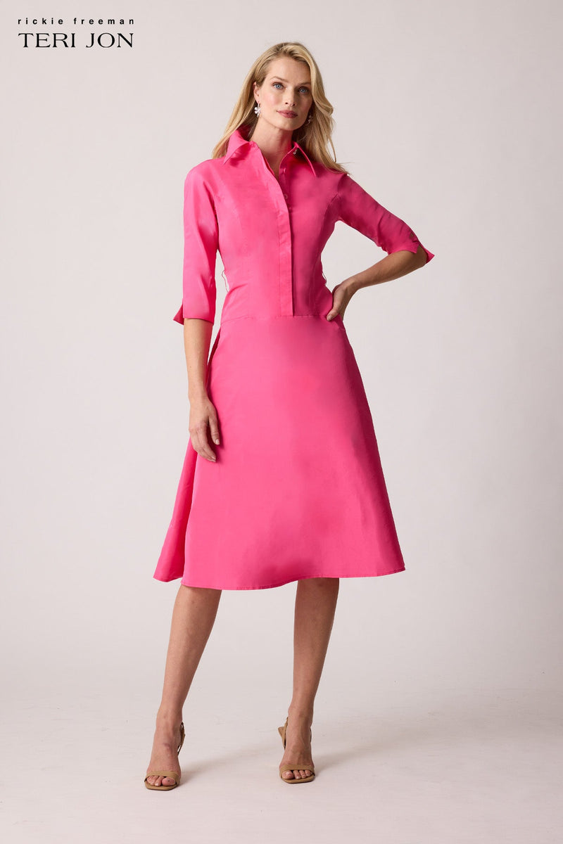 Taffeta Drop Waist Shirt Dress