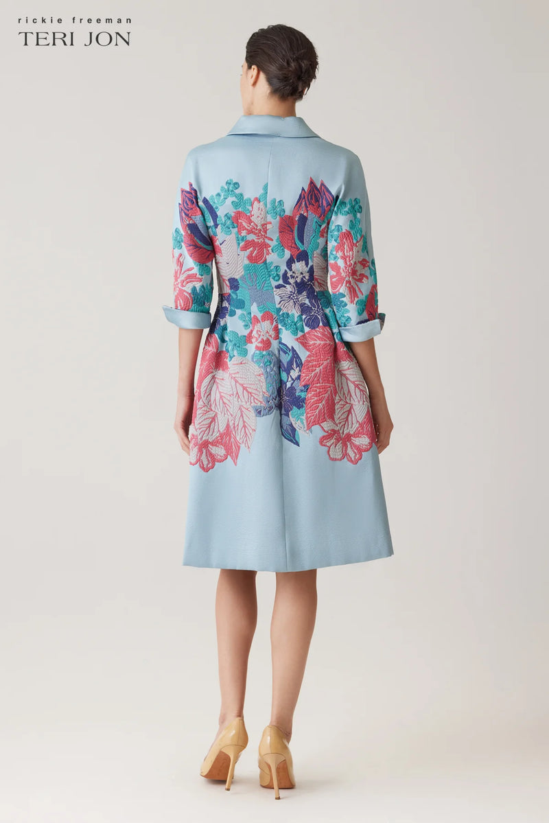 Jacquard Floral Placement Coat Dress