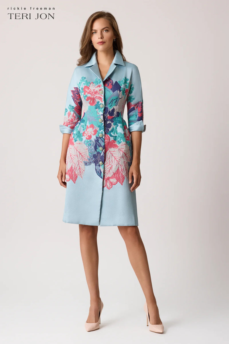 Jacquard Floral Placement Coat Dress