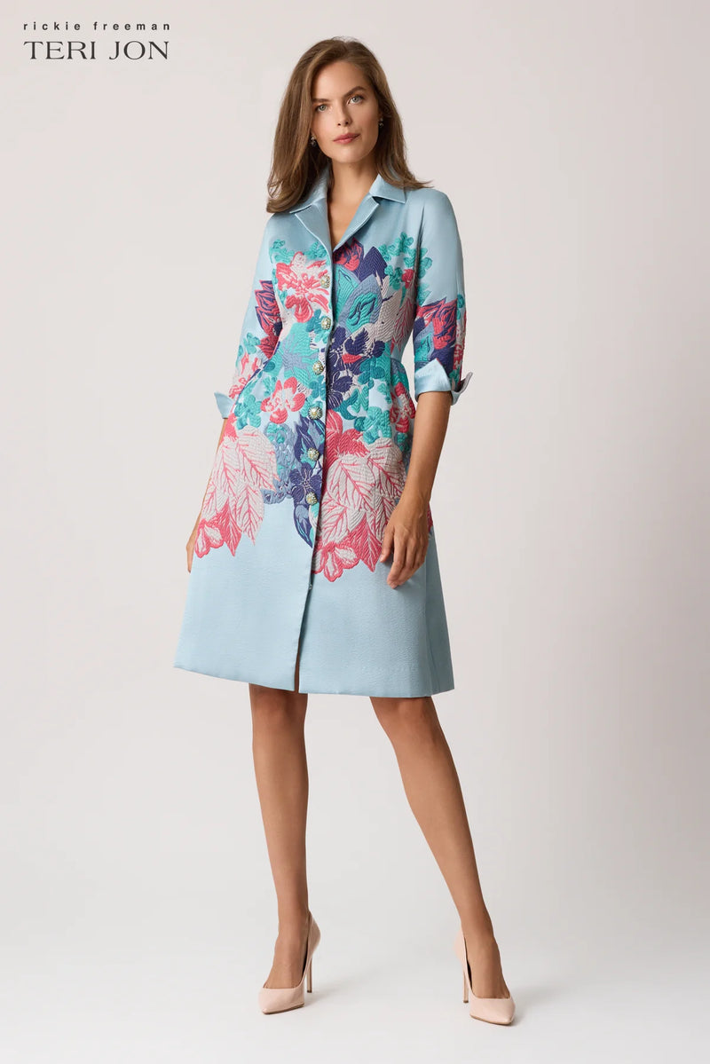 Jacquard Floral Placement Coat Dress