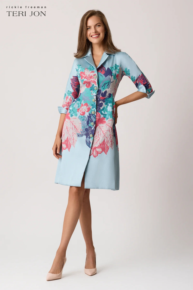 Jacquard Floral Placement Coat Dress