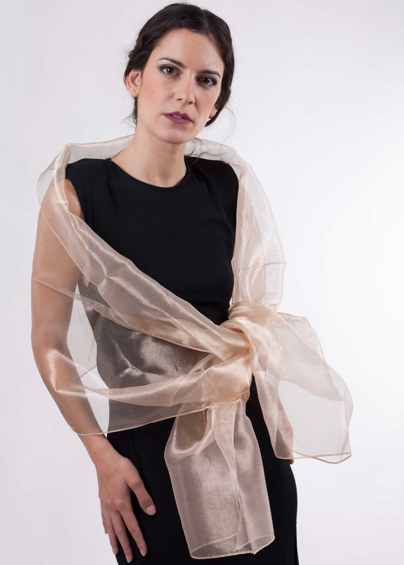 Metallic Natural Silk Organza Party Shawl: Gold