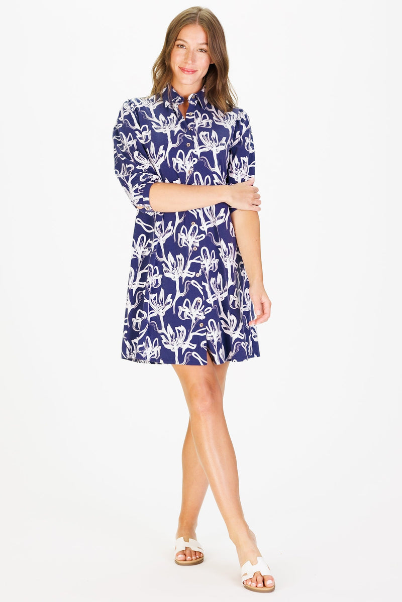 Ashlyn Dress in Navy Painted Flower