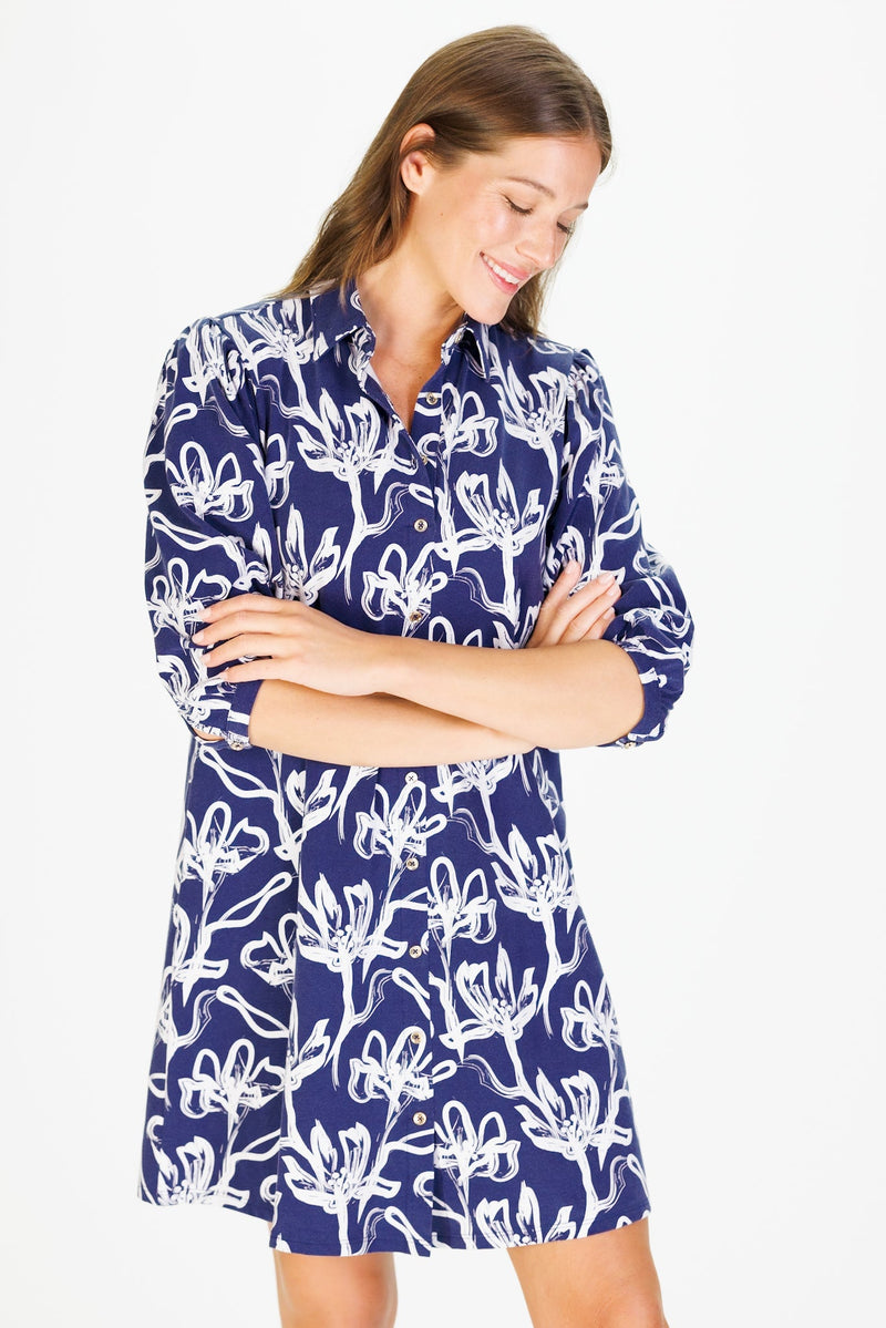 Ashlyn Dress in Navy Painted Flower