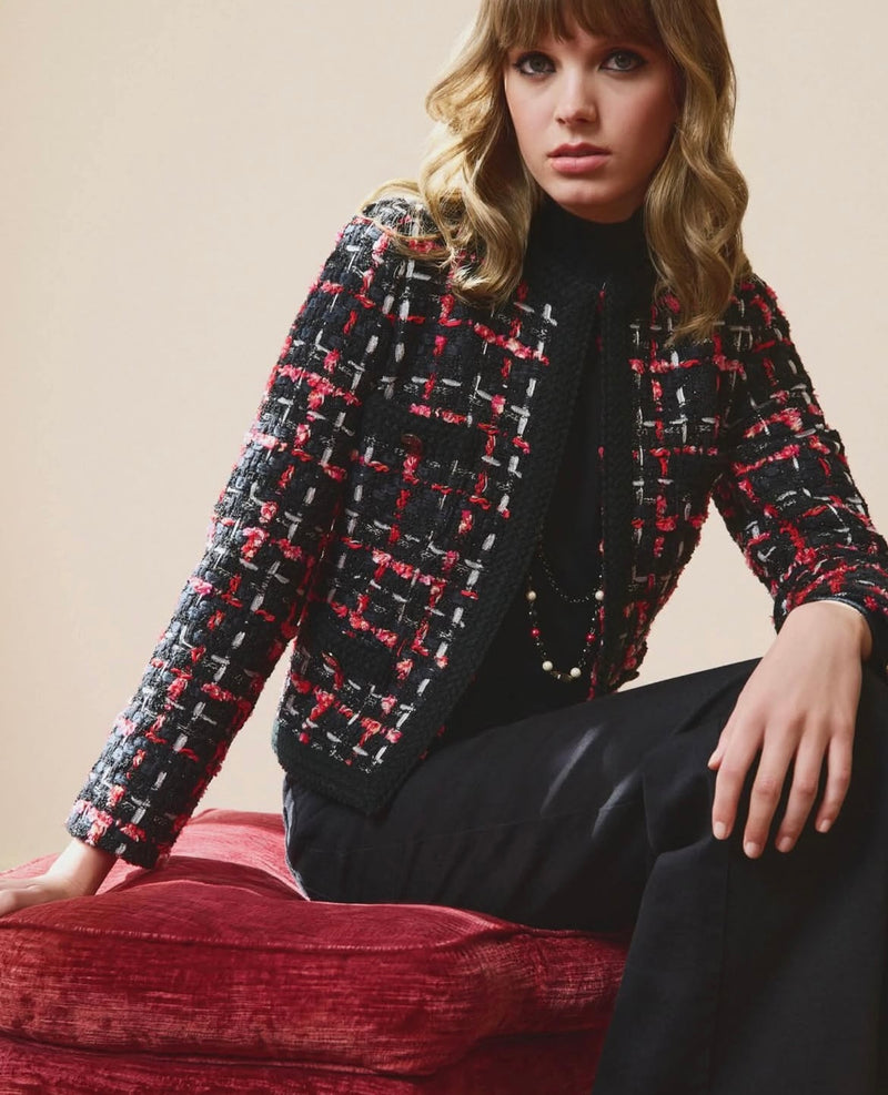 Checked Tweed Jacket With Braid