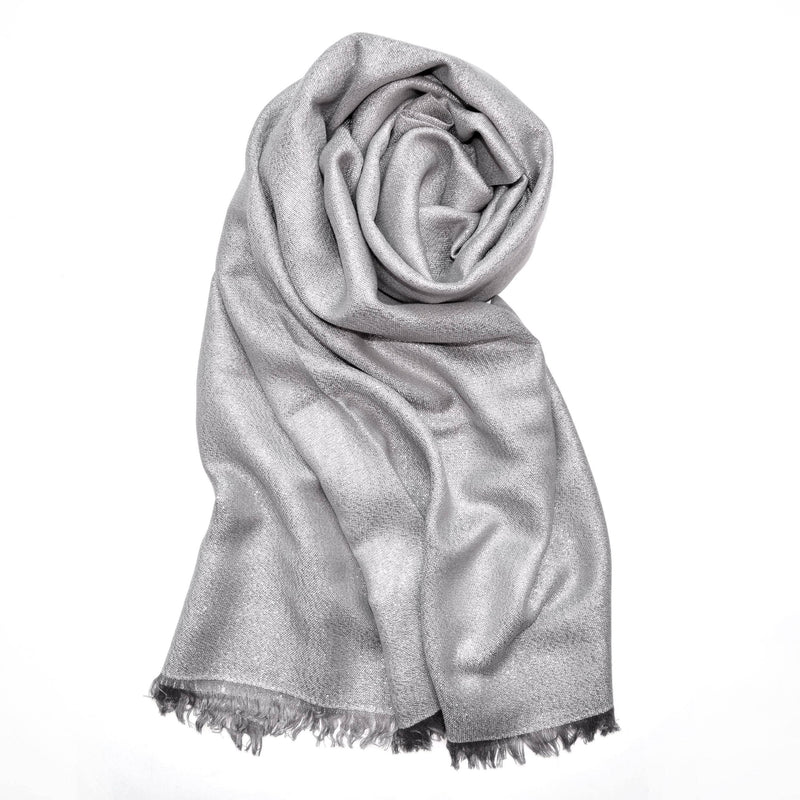 Solid Metallic Woven Evening Wrap: Silver