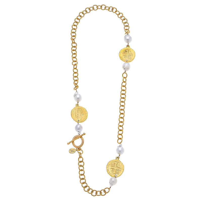 Gold Cross Coin Necklace