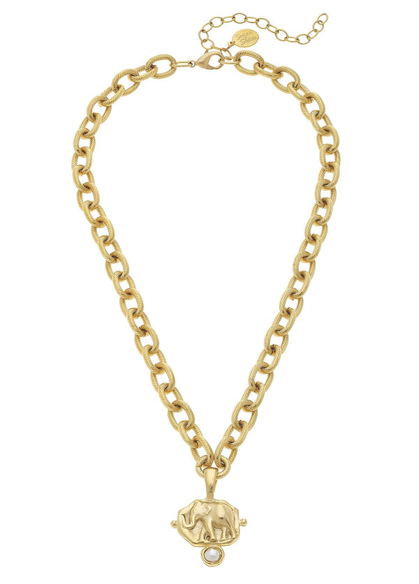Gold Elephant Intaglio & Chain Necklace