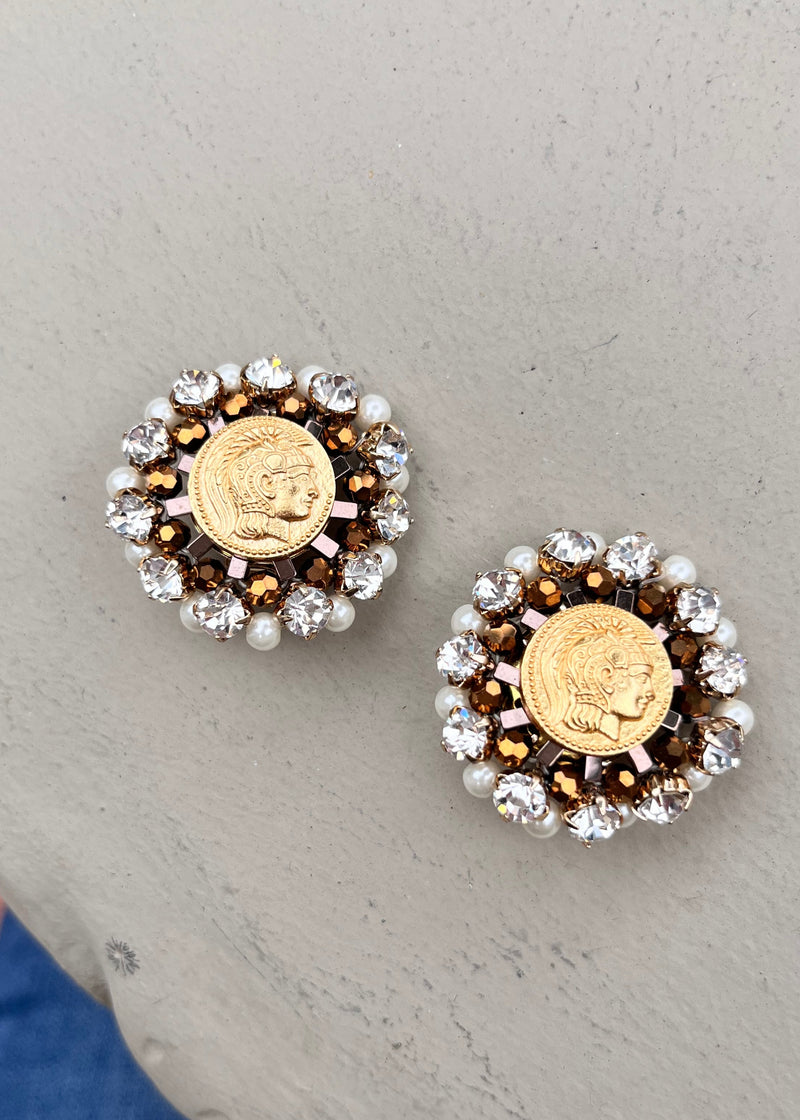 Jeweled Coin Clip Earring