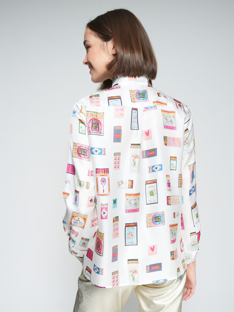White Shirt with Matchbook Print