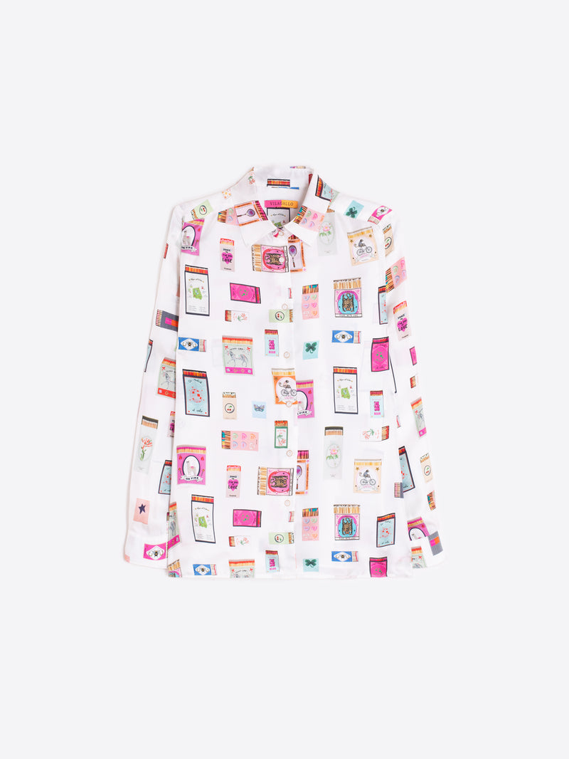 White Shirt with Matchbook Print