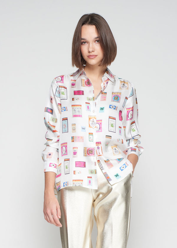 White Shirt with Matchbook Print