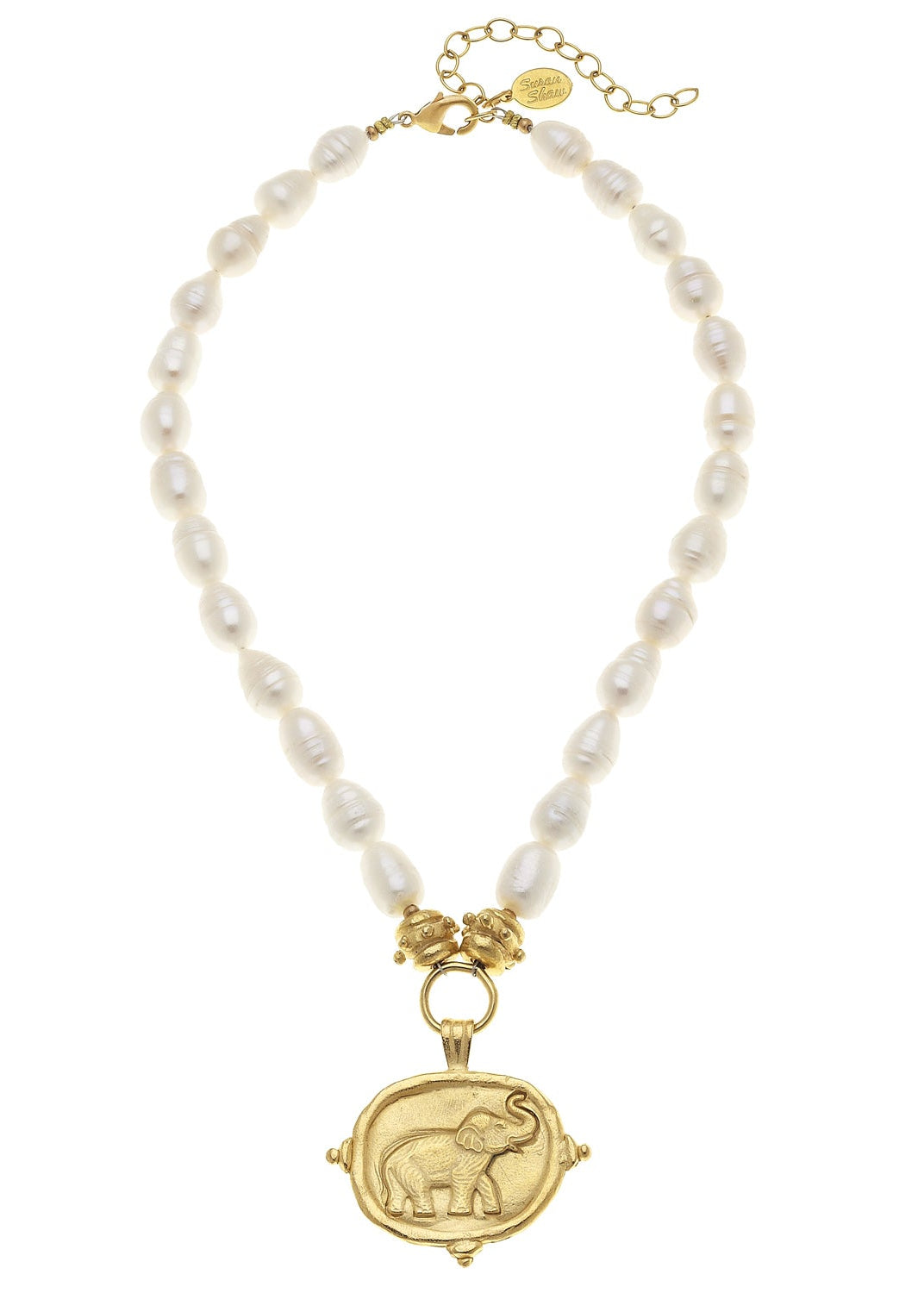 Gold Elephant Pearl Necklace