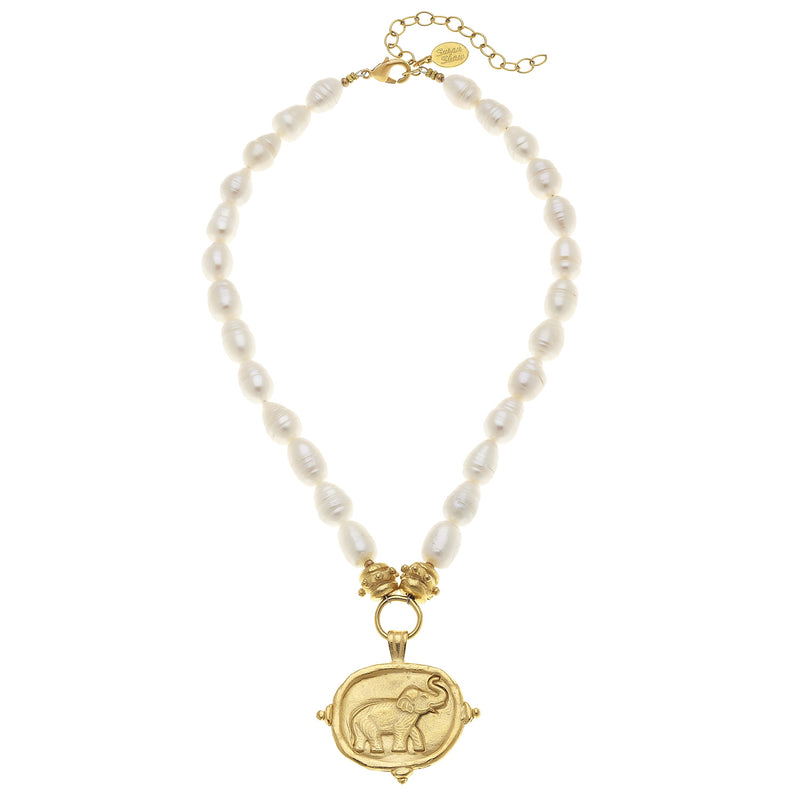 Gold Elephant Pearl Necklace