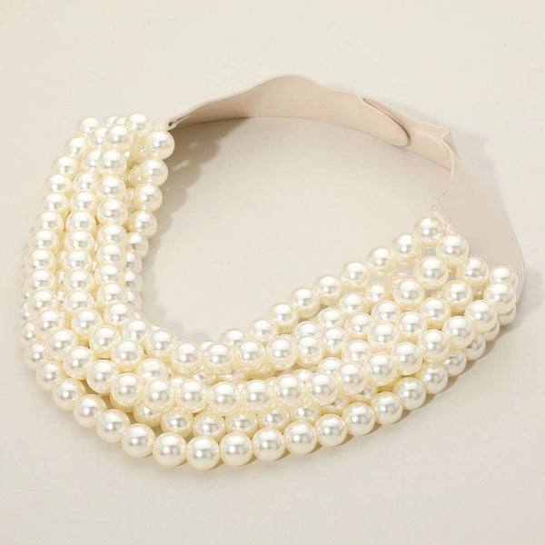 Chunky Bead Layered Magnetic Necklace: Pearl