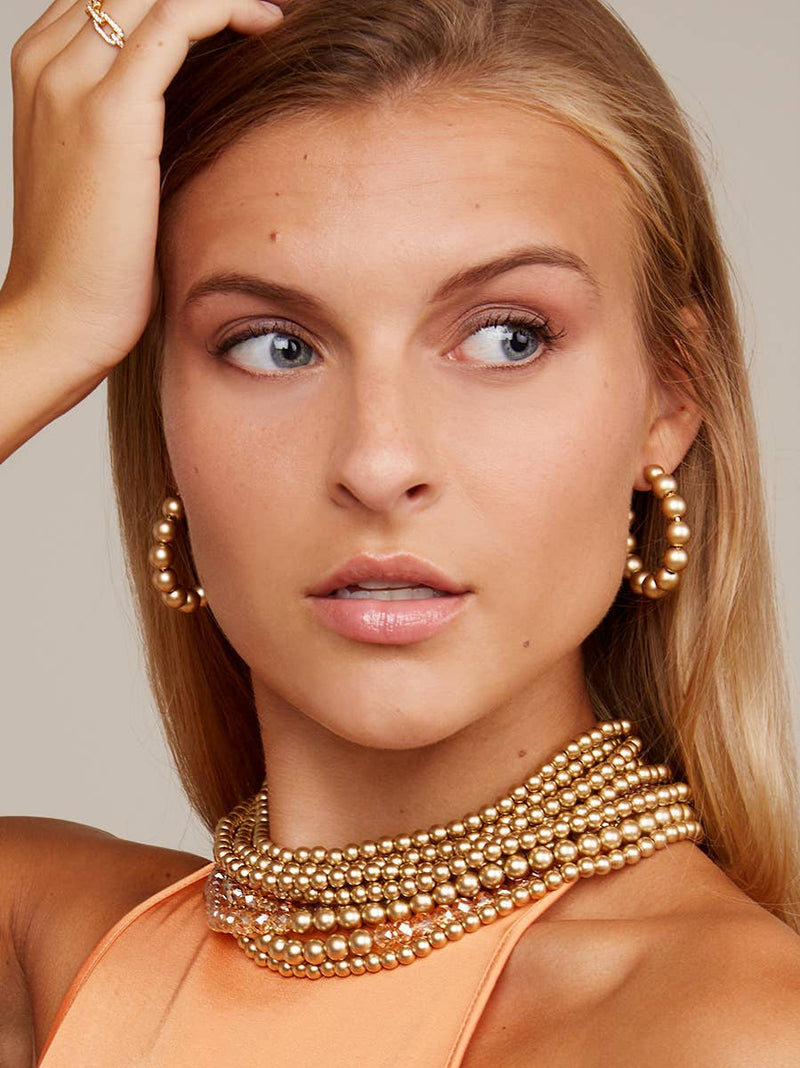 Metallic And Crystal Beaded Collar Necklace - 2 Colors