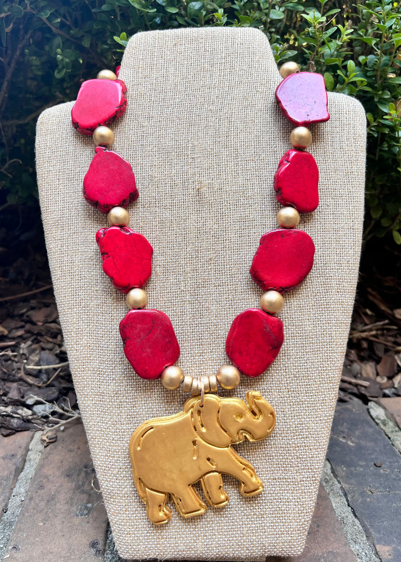 Red Slab Nugget Elephant Necklace