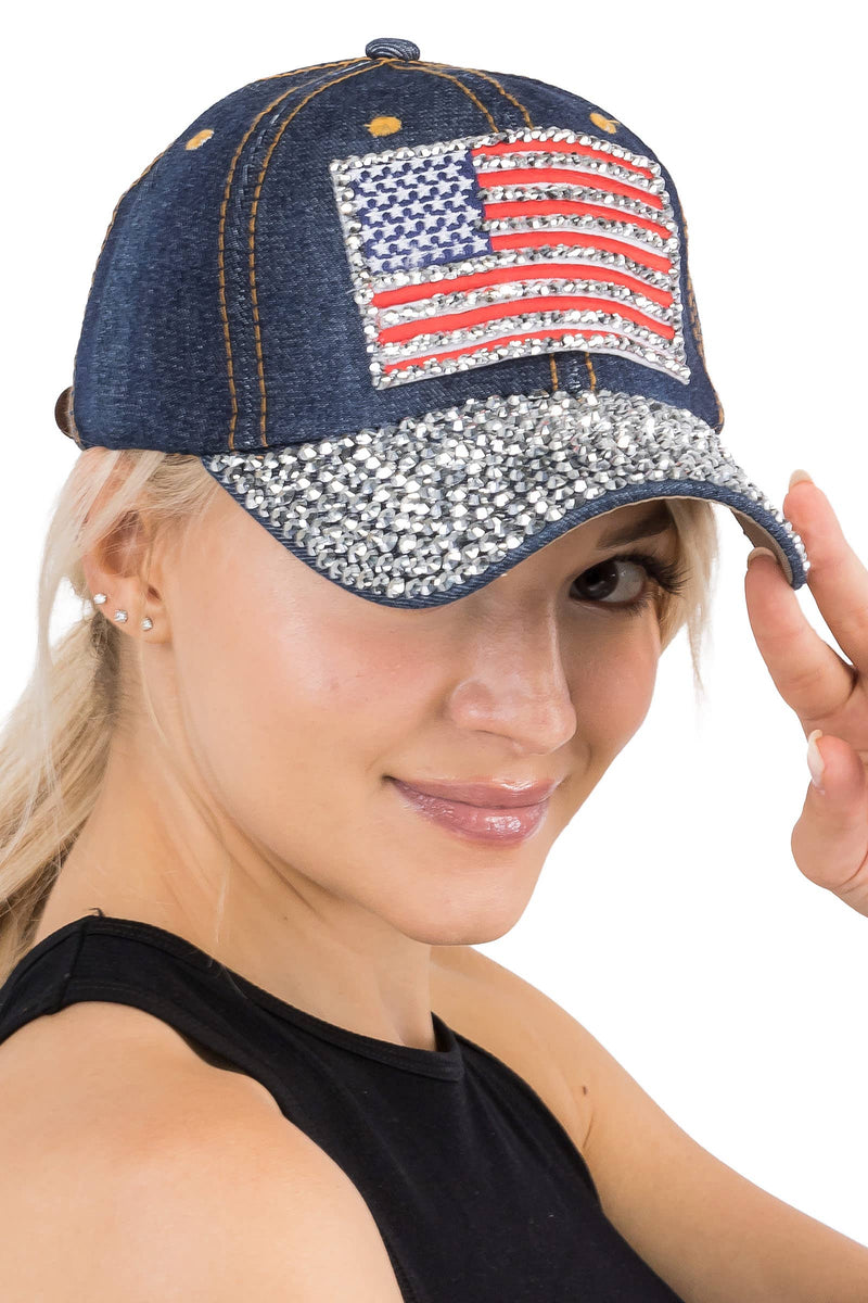 American Flag Denim Baseball Cap - 2 Colors