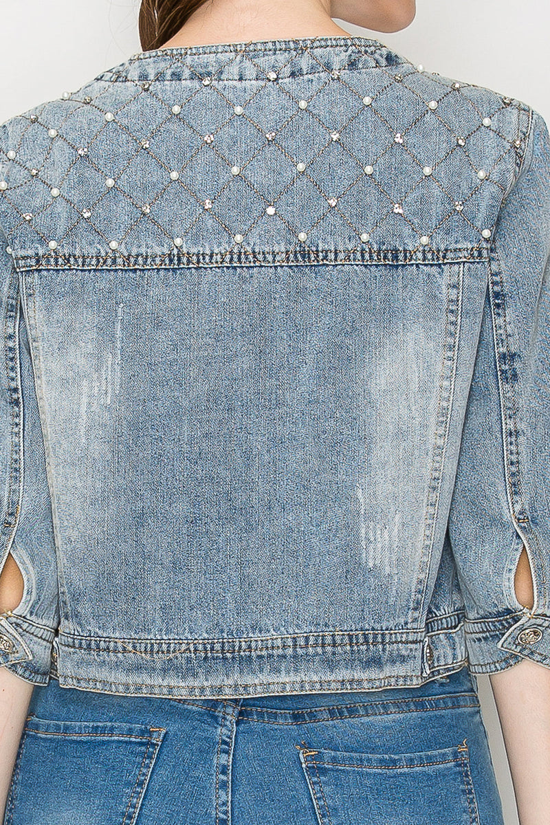 Daphne Denim Jacket with Studs & Pearls