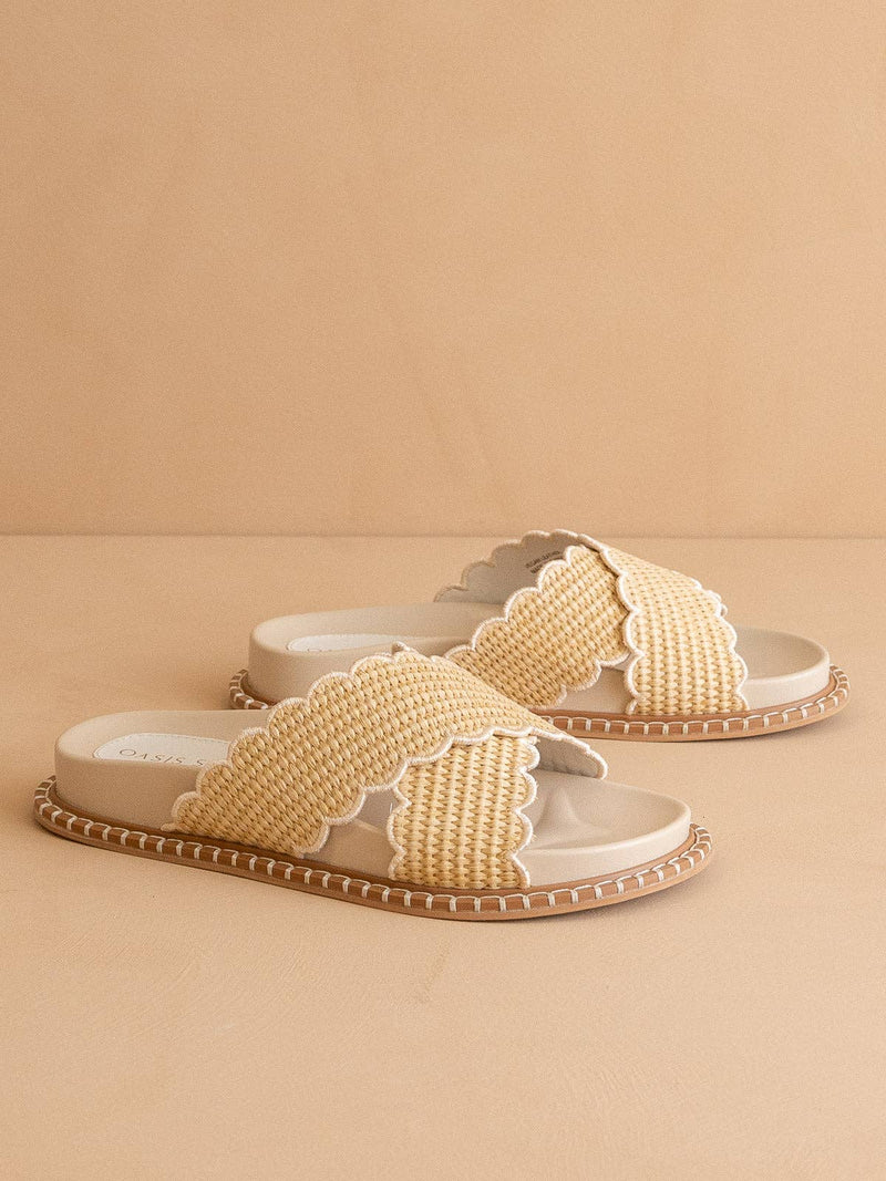 The Fabby Beige Double Strap Raffia Slide