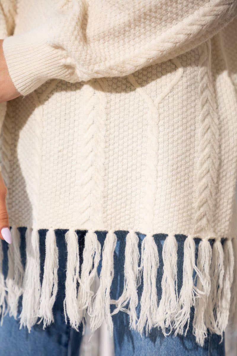 Fringe Hem Cable Sweater