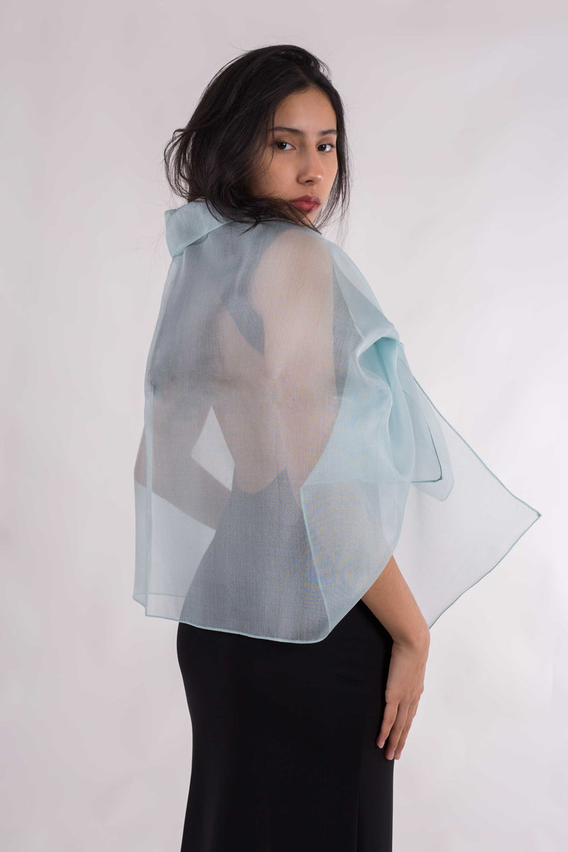 Natural Silk Organza Shawl: Blue