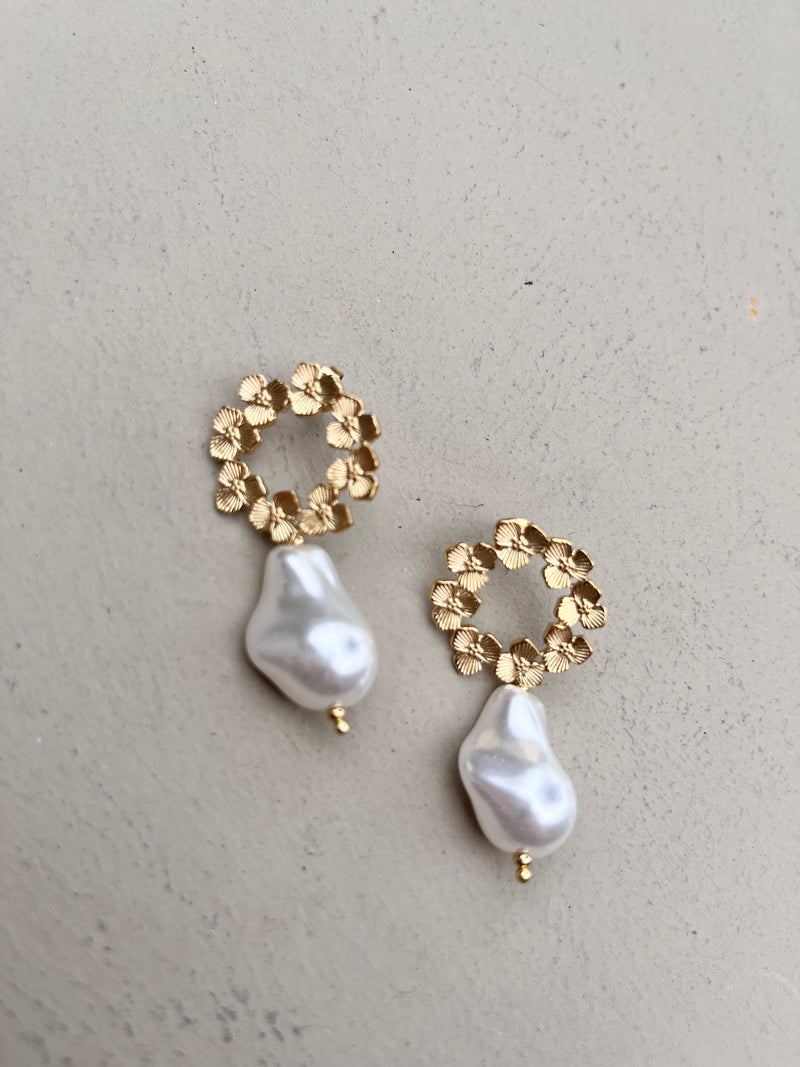 Flower Pearl Drop Earring
