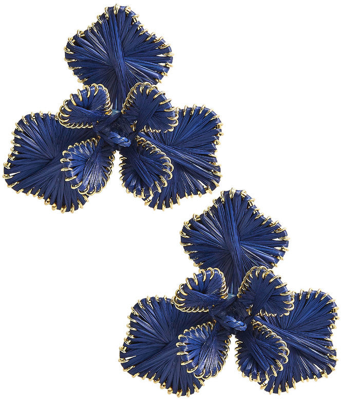 Kaia Raffia Flower Earring - 2 Colors Navy