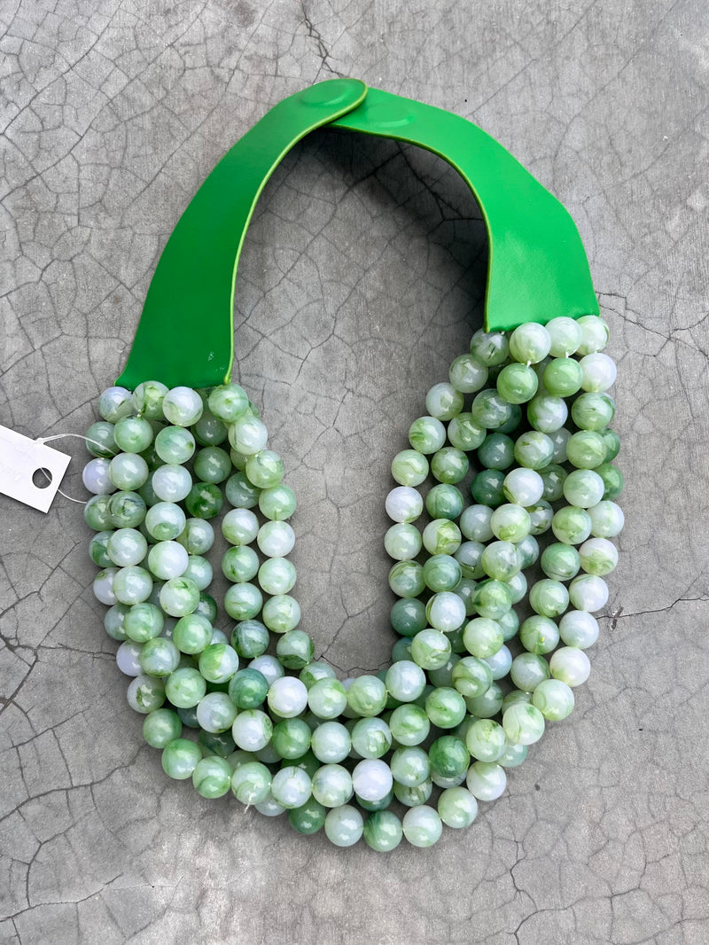 Green Chunky Beaded Layered Necklace