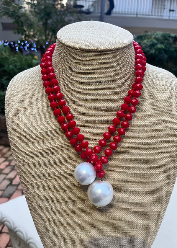 Red Double Pearl Necklace