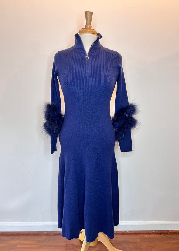 Celia Knit Dress w/ Fur