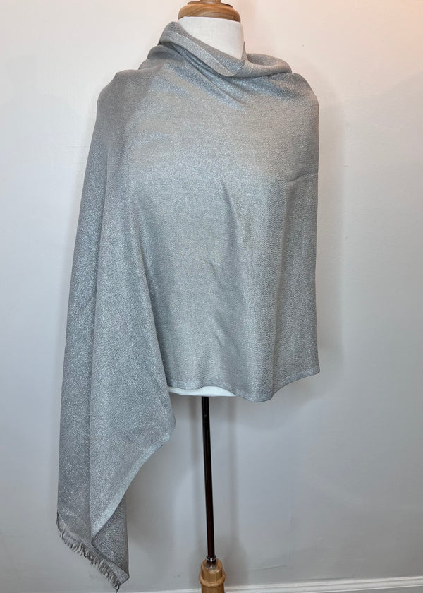 Solid Metallic Woven Evening Wrap: Silver