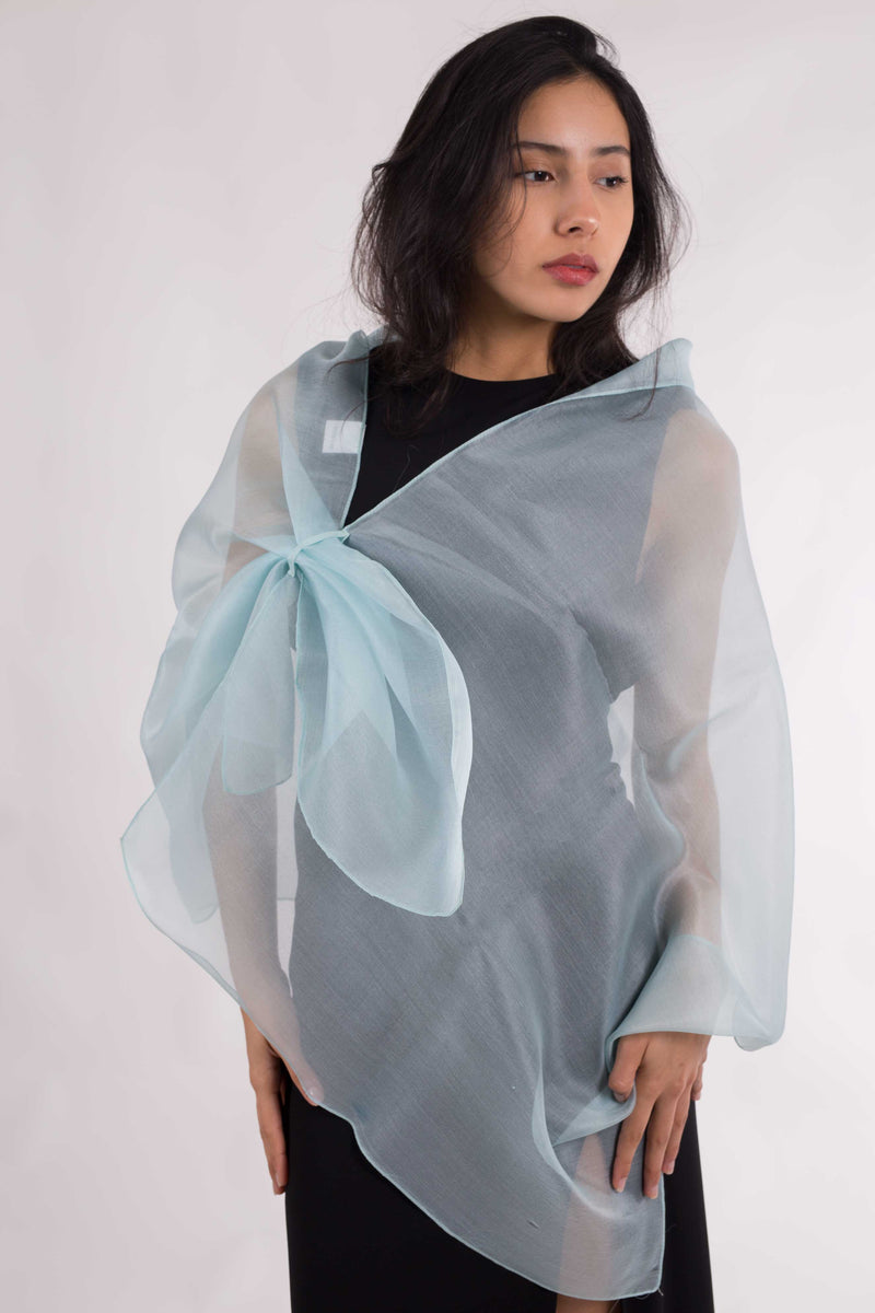 Natural Silk Organza Shawl: Blue