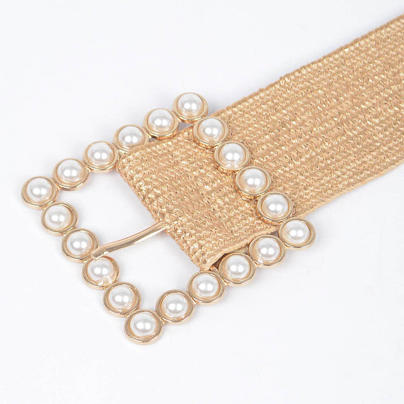 Wide Pearl Buckle Elastic Belt - 2 Colors