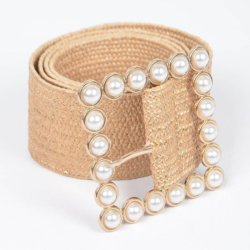 Wide Pearl Buckle Elastic Belt - 2 Colors