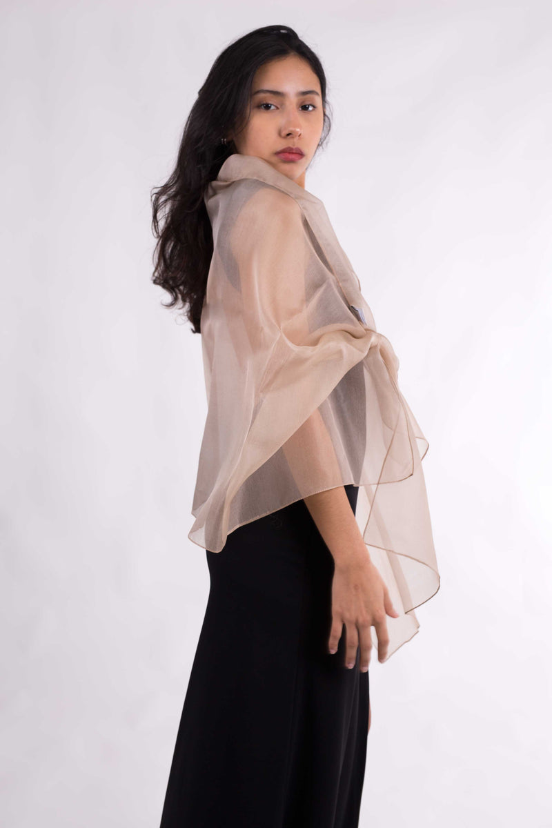 Natural Silk Organza Shawl: Beige