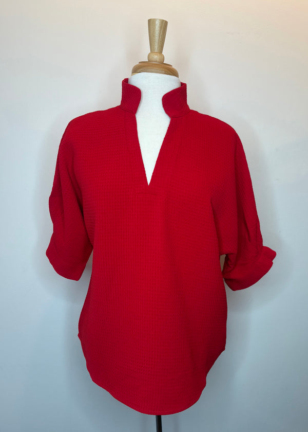 Caroline Top Red Waffle
