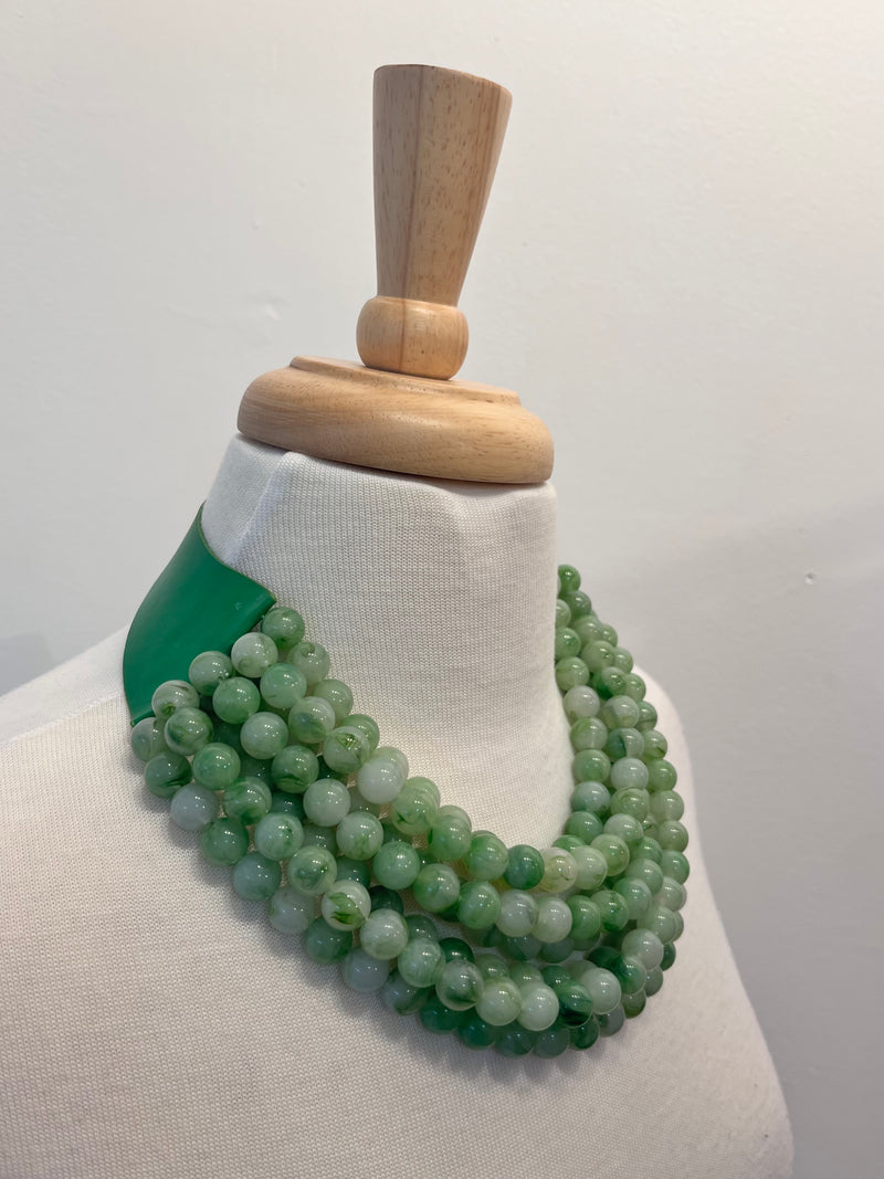 Green Chunky Beaded Layered Necklace