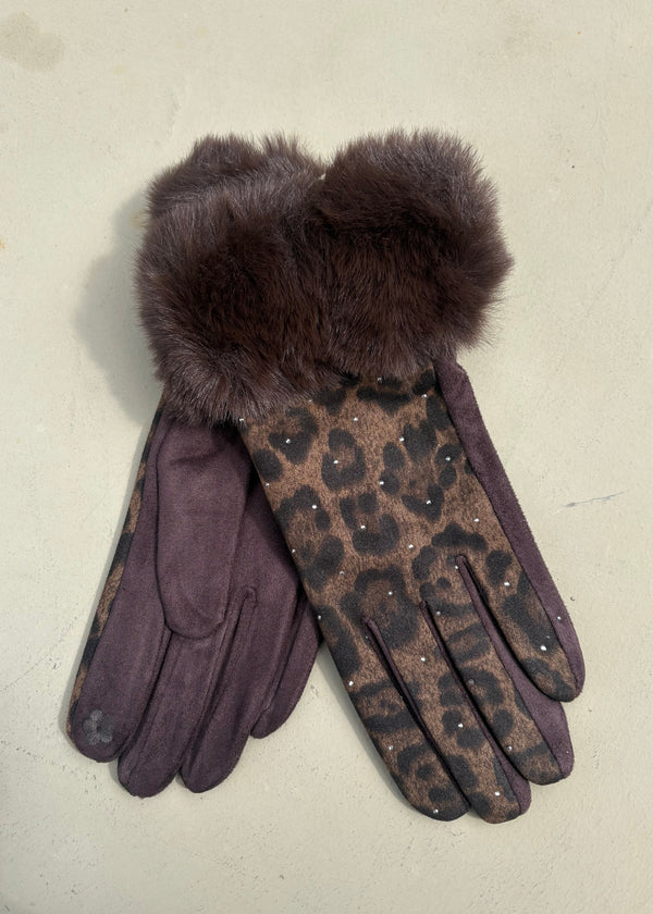 Animal Suede Glove w/ Faux Fur Trim - 2 Colors