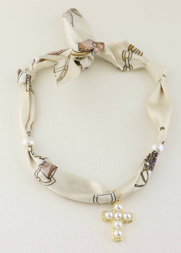 Pearl Cross Scarf Necklace