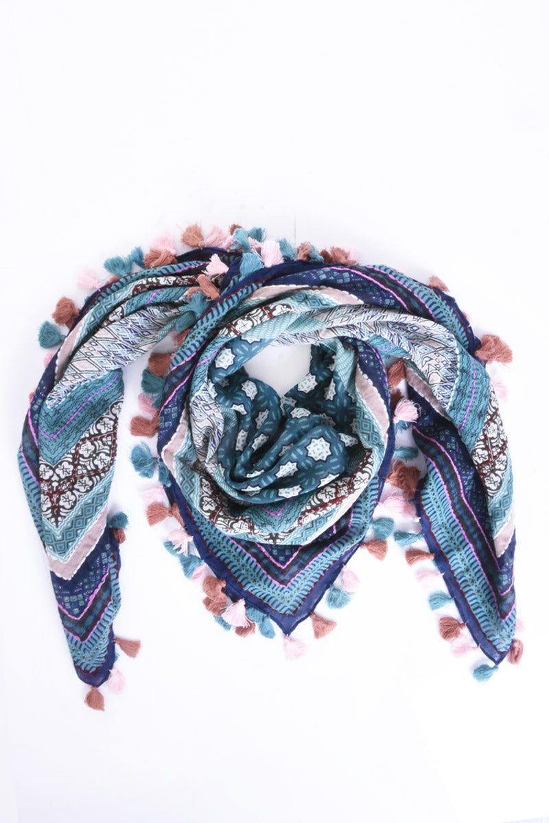 Cotton Mosaic Square w/ Embroidered Frame