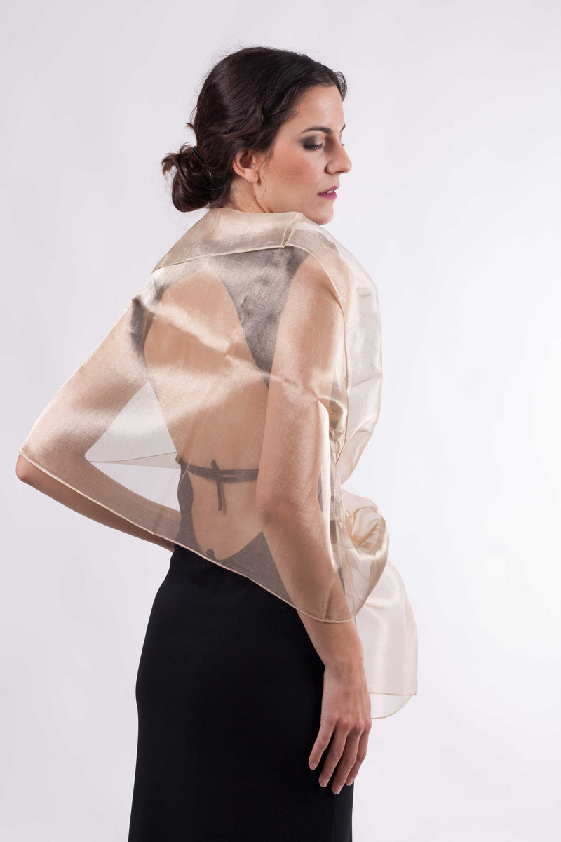 Metallic Natural Silk Organza Party Shawl: Gold