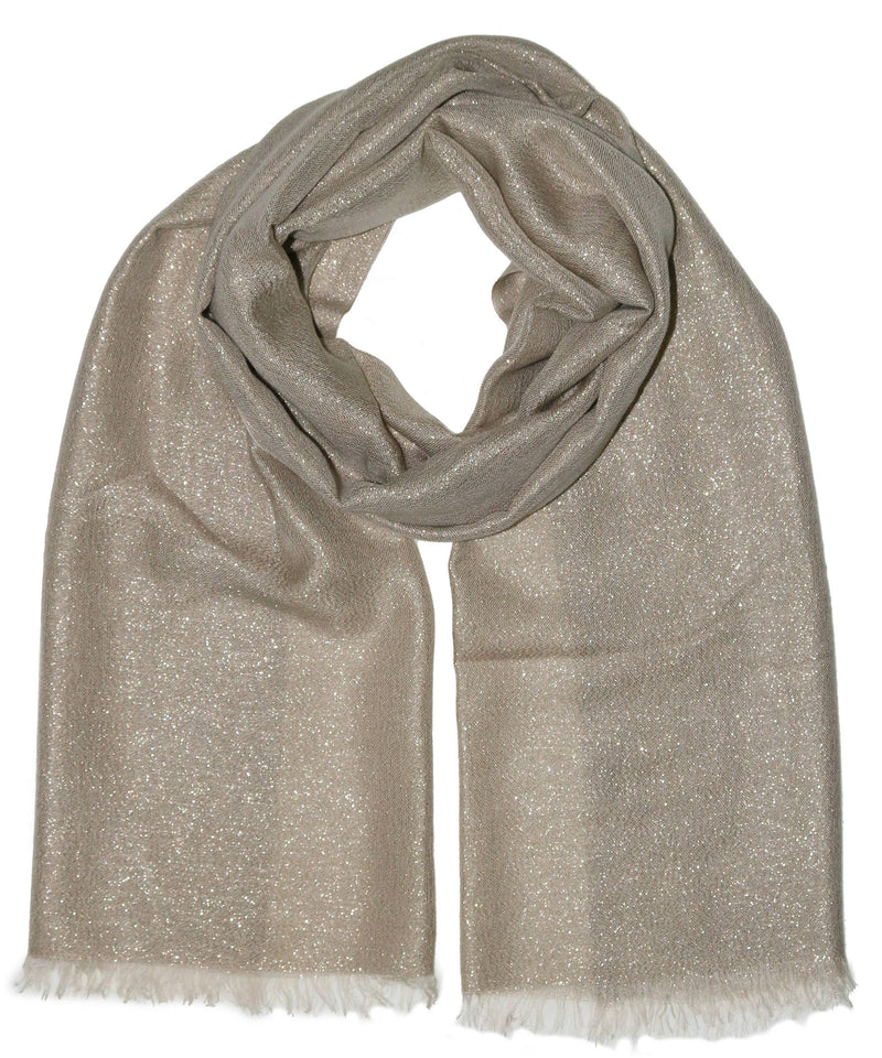Solid Metallic Woven Evening Wrap: Taupe