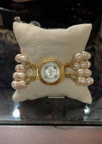 Vintage Pearl and Cross Bracelet