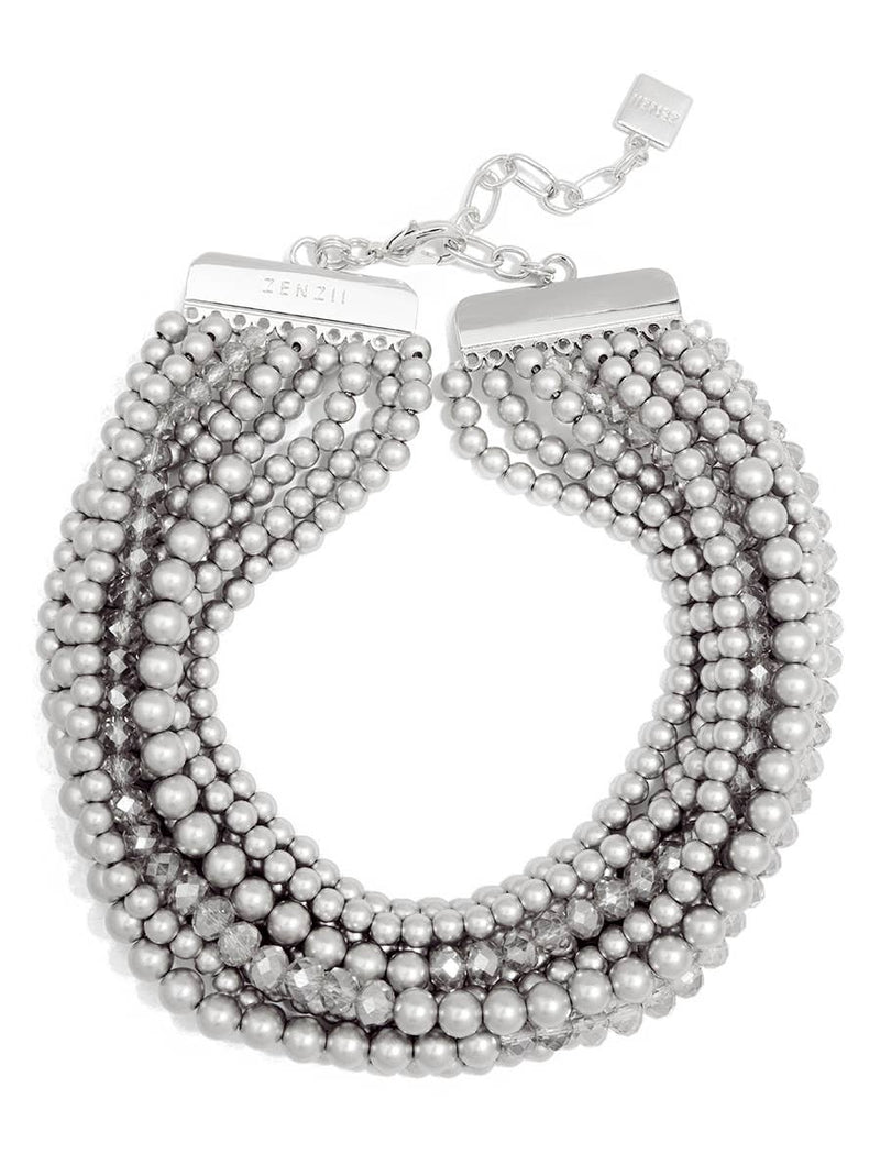 Metallic And Crystal Beaded Collar Necklace - 2 Colors